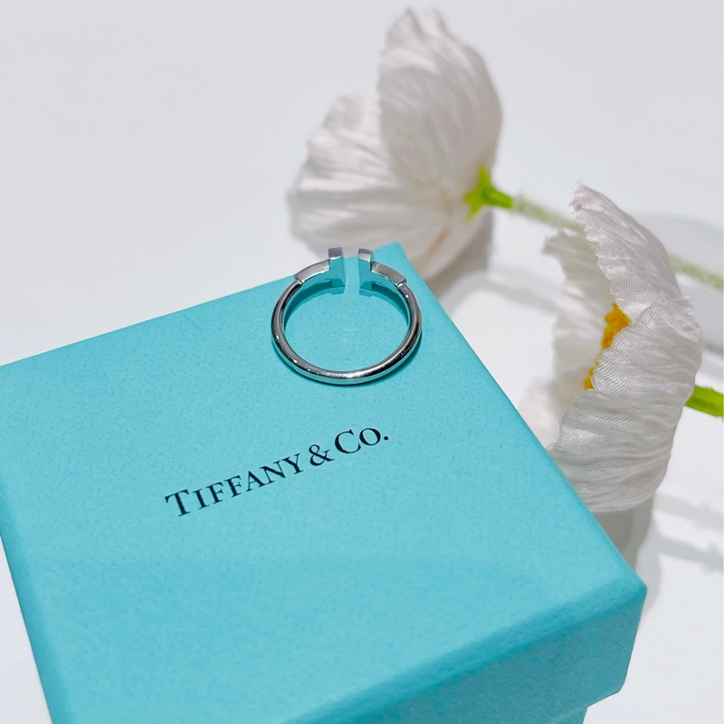 Tiffany蒂芙尼18k白金雙T開口 滿鑽戒指 49碼 大U-3