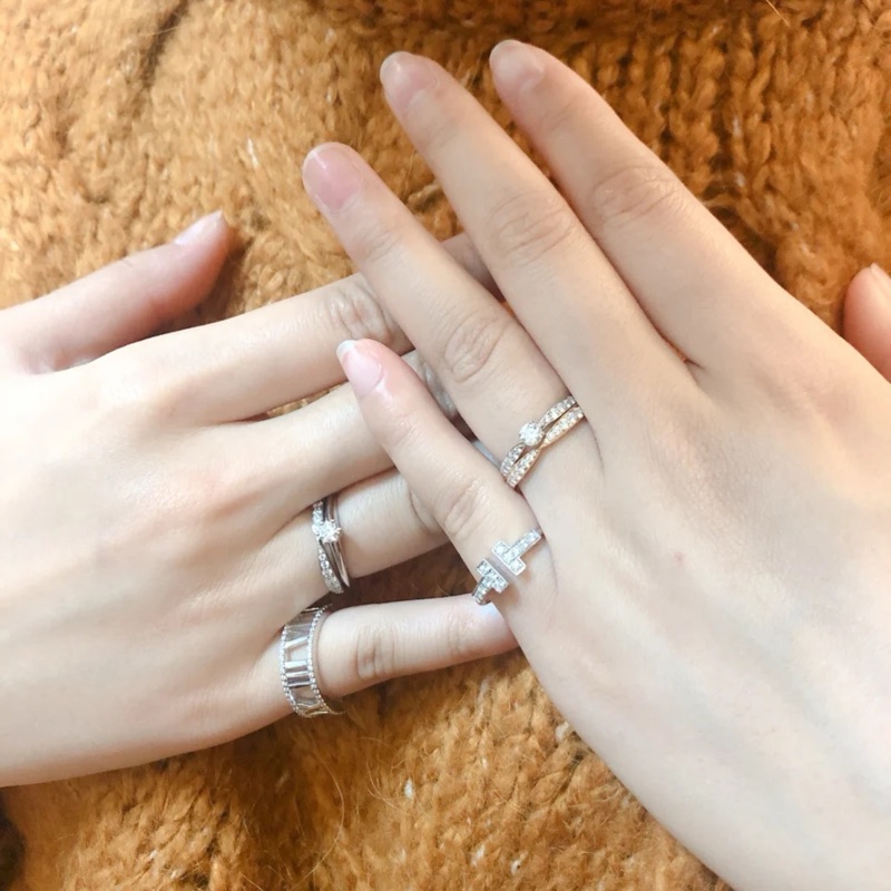 Tiffany蒂芙尼18k白金雙T開口 滿鑽戒指 49碼 大U-6