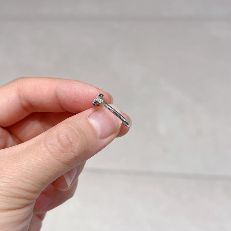 Tiffany蒂芙尼18k白金雙T開口 滿鑽戒指 49碼 大U-8