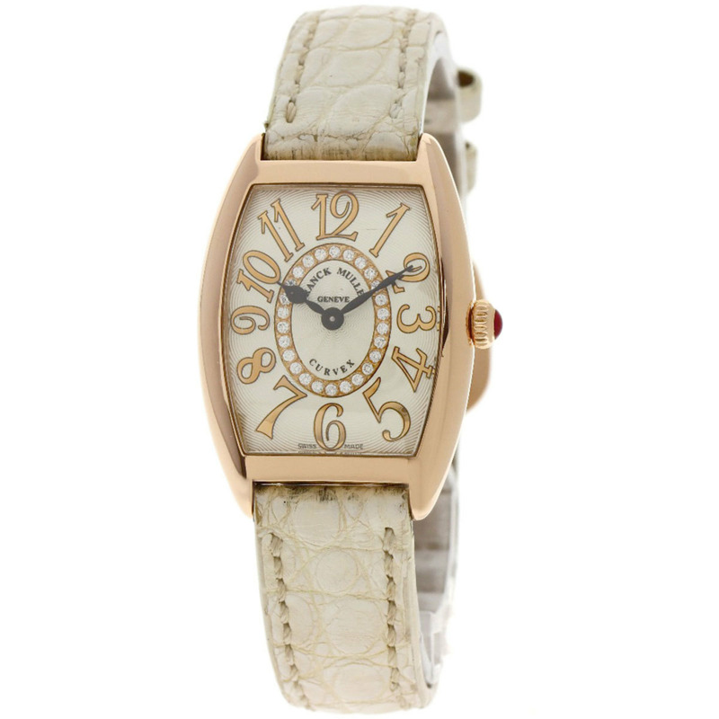 Franck Muller 1752QZRELCD1R Tonneau Curvex Releaf 鑽石腕錶，18K 玫瑰金和皮革材質，女士-0