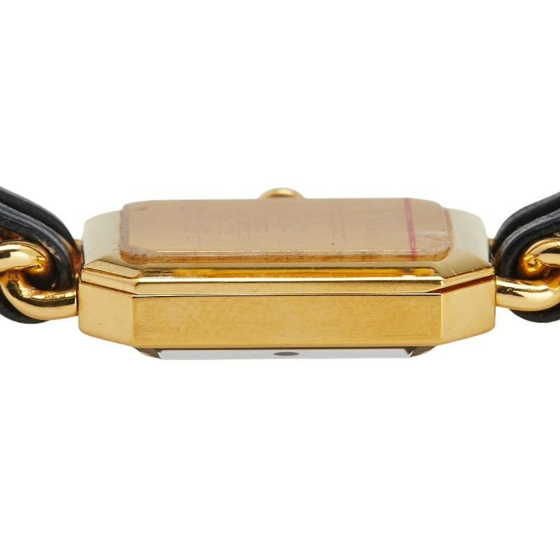 香奈兒 Premiere M 女士石英腕錶，黑色錶盤，鍍層皮革錶帶-4