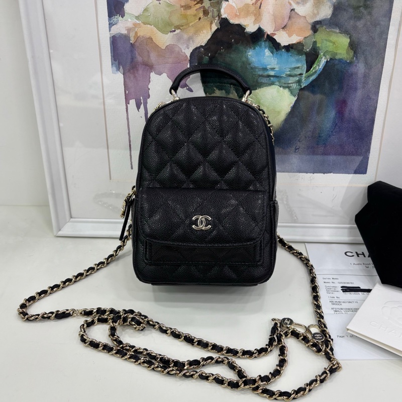 Chanel香奈兒25c 黑金荔枝皮小書包 雙肩包 全新有購證-1