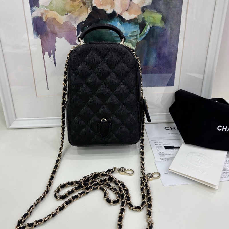 Chanel香奈兒25c 黑金荔枝皮小書包 雙肩包 全新有購證-2