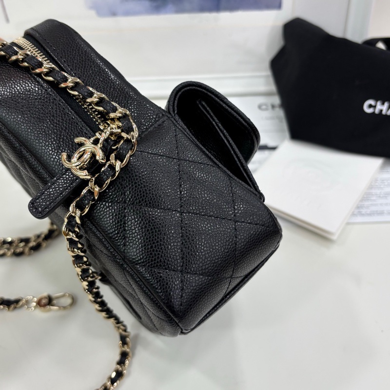 Chanel香奈兒25c 黑金荔枝皮小書包 雙肩包 全新有購證-3