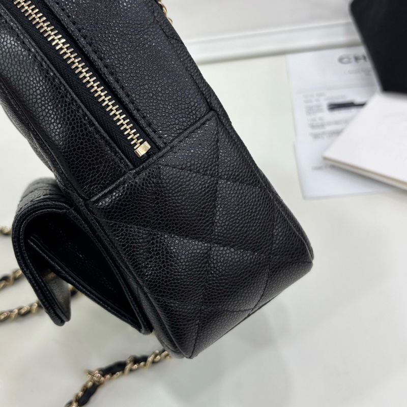 Chanel香奈兒25c 黑金荔枝皮小書包 雙肩包 全新有購證-4