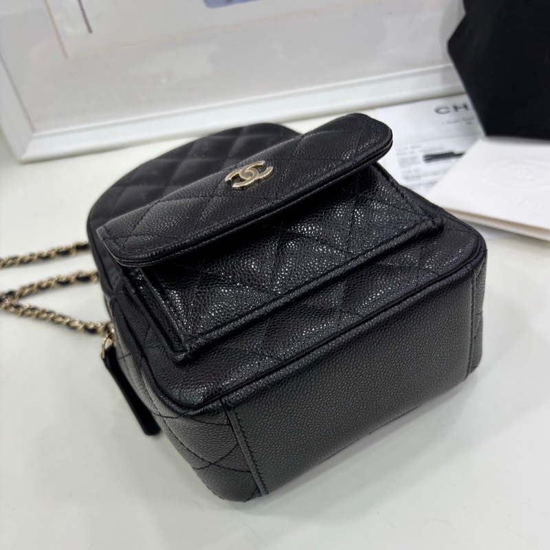 Chanel香奈兒25c 黑金荔枝皮小書包 雙肩包 全新有購證-5