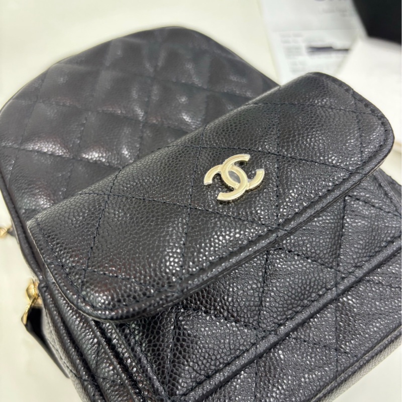 Chanel香奈兒25c 黑金荔枝皮小書包 雙肩包 全新有購證-6