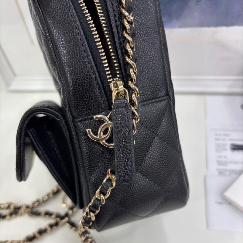 Chanel香奈兒25c 黑金荔枝皮小書包 雙肩包 全新有購證-9