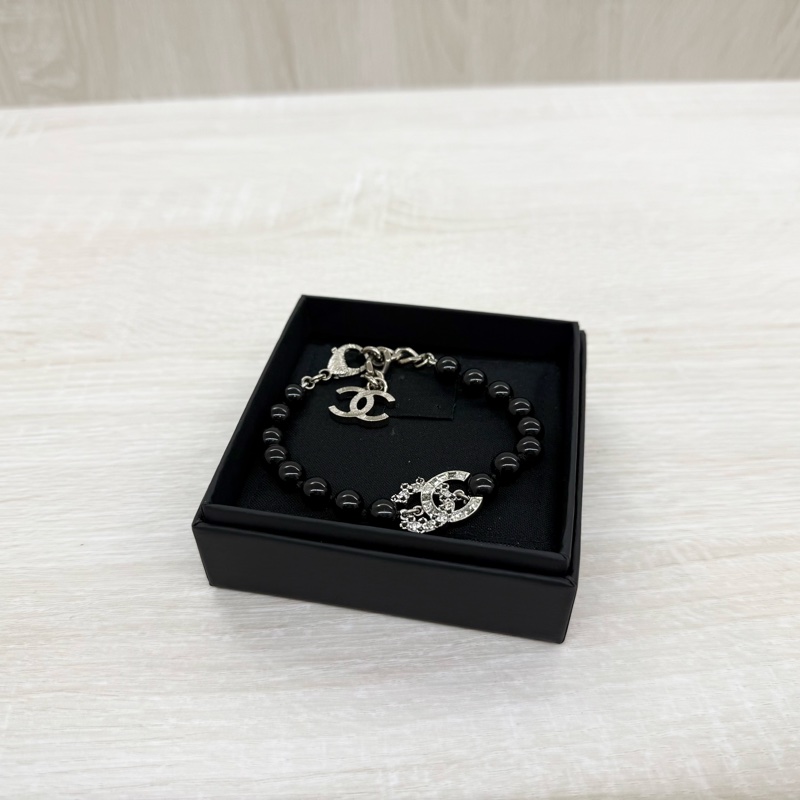 CHANEL黑珍珠銀釦浮雕帶鑽雙C項鍊/手鍊 A96986/A96979-7