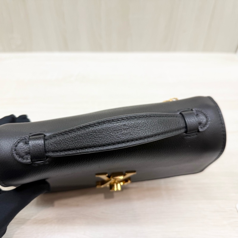 LV黑色牛皮Oxford金Logo轉釦下蓋雙層手提肩斜背包 M22735-16