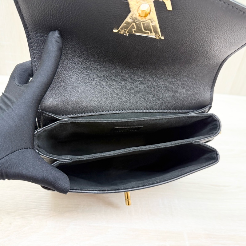 LV黑色牛皮Oxford金Logo轉釦下蓋雙層手提肩斜背包 M22735-26