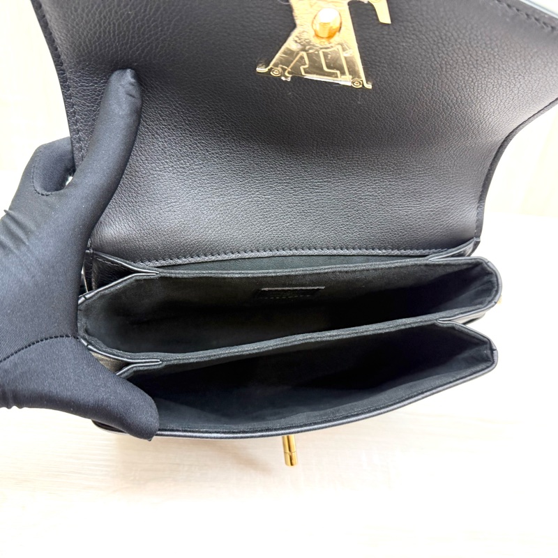 LV黑色牛皮Oxford金Logo轉釦下蓋雙層手提肩斜背包 M22735-5