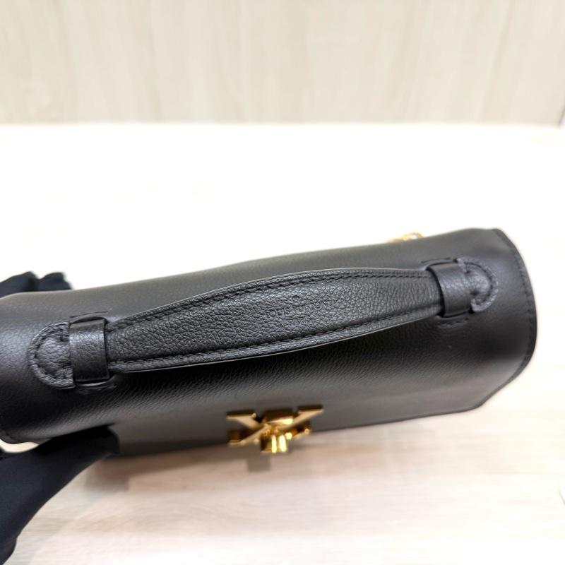 LV黑色牛皮Oxford金Logo轉釦下蓋雙層手提肩斜背包 M22735-8