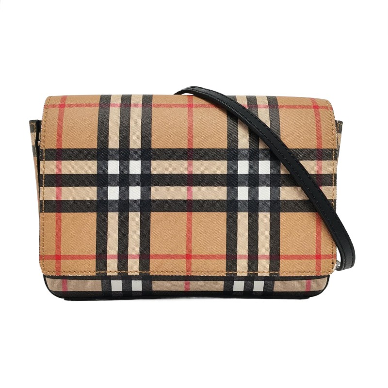 BURBERRY Hampshire 多色塗層
帆布戰馬格紋單肩包 金色五金 可拆卸肩帶-0