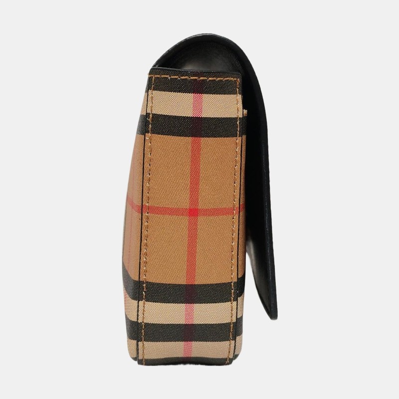 BURBERRY Hampshire 多色塗層
帆布戰馬格紋單肩包 金色五金 可拆卸肩帶-3
