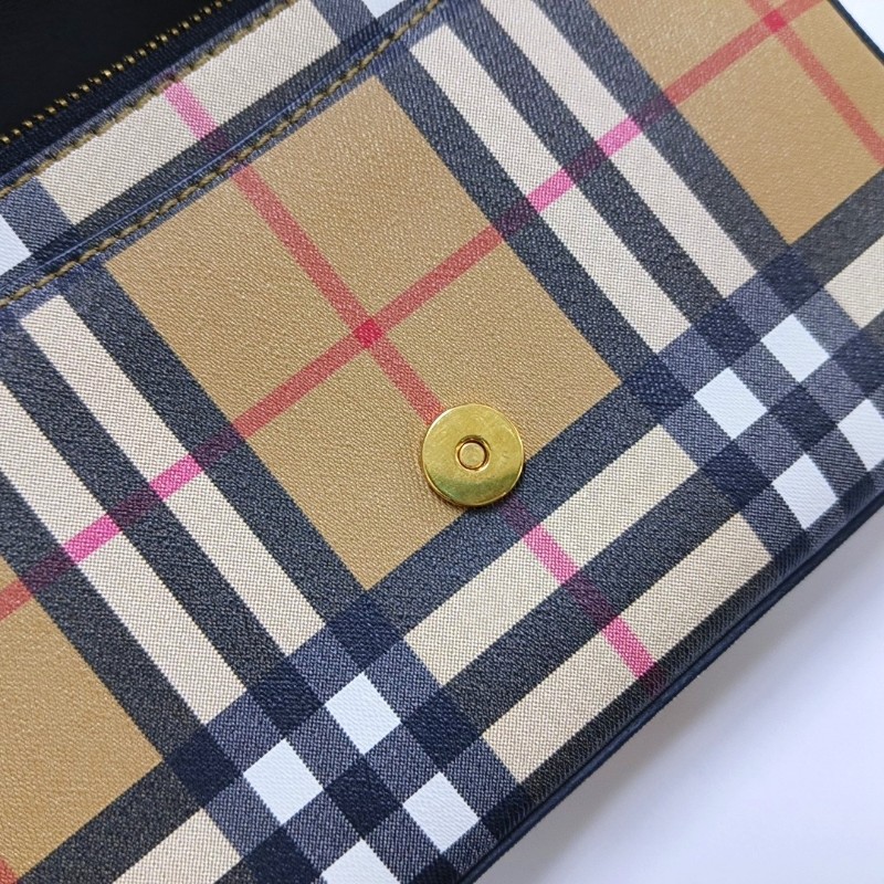 BURBERRY Hampshire 多色塗層
帆布戰馬格紋單肩包 金色五金 可拆卸肩帶-8