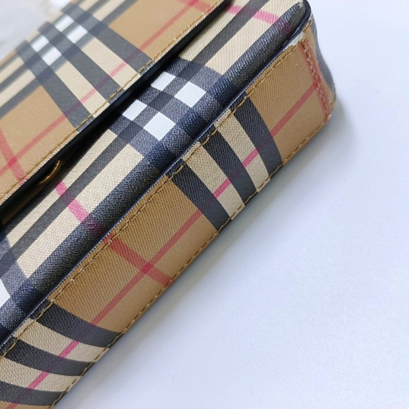 BURBERRY Hampshire 多色塗層
帆布戰馬格紋單肩包 金色五金 可拆卸肩帶-12