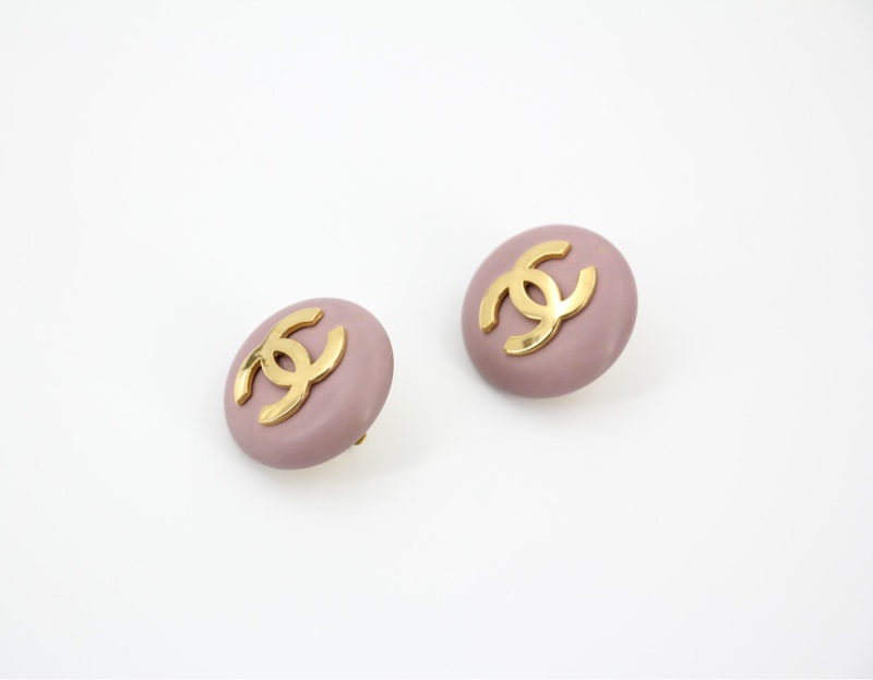 Chanel Vintage 87 樹脂紫粉紅CC Logo大圓形耳環-8