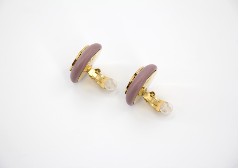 Chanel Vintage 87 樹脂紫粉紅CC Logo大圓形耳環-9