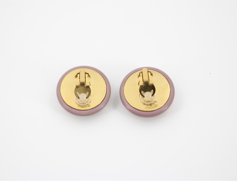 Chanel Vintage 87 樹脂紫粉紅CC Logo大圓形耳環-11