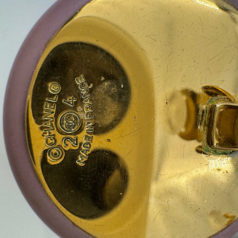 Chanel Vintage 87 樹脂紫粉紅CC Logo大圓形耳環-13