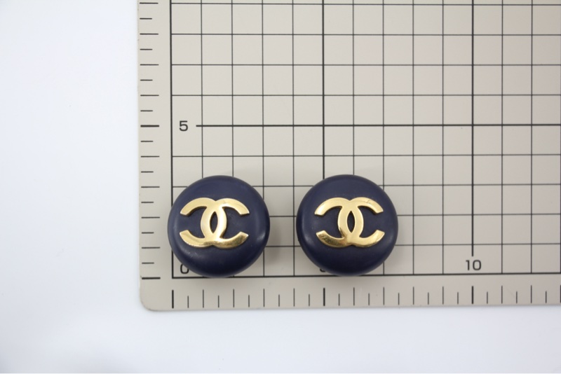 Chanel Vintage 87 樹脂海軍藍CC Logo大圓形耳環-14