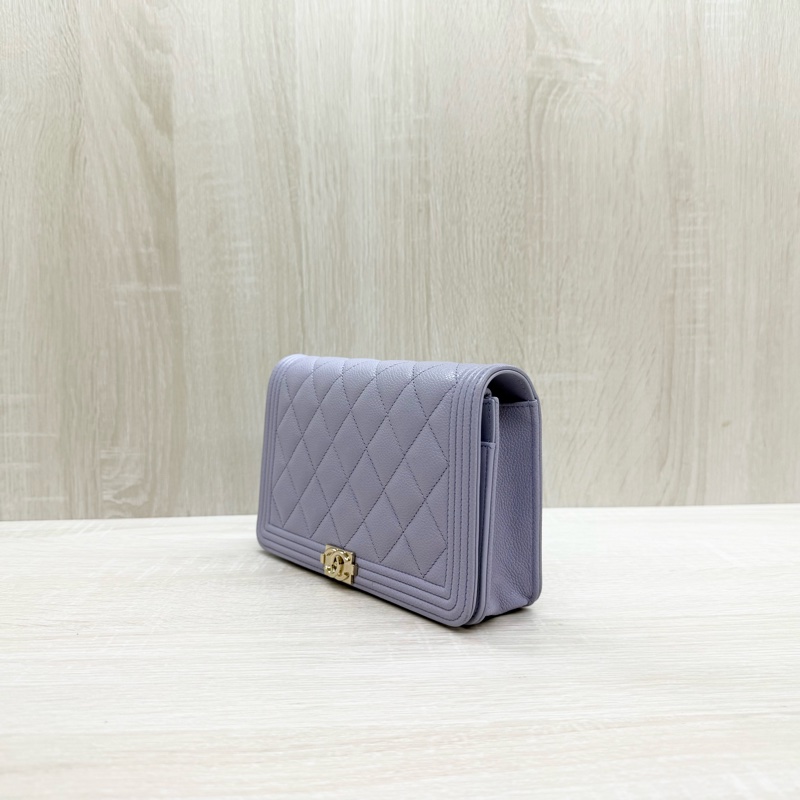 CHANEL薰衣草粉紫色荔枝牛皮淡金釦BOY WOC-2