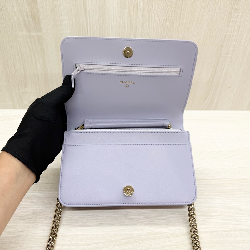 CHANEL薰衣草粉紫色荔枝牛皮淡金釦BOY WOC-5