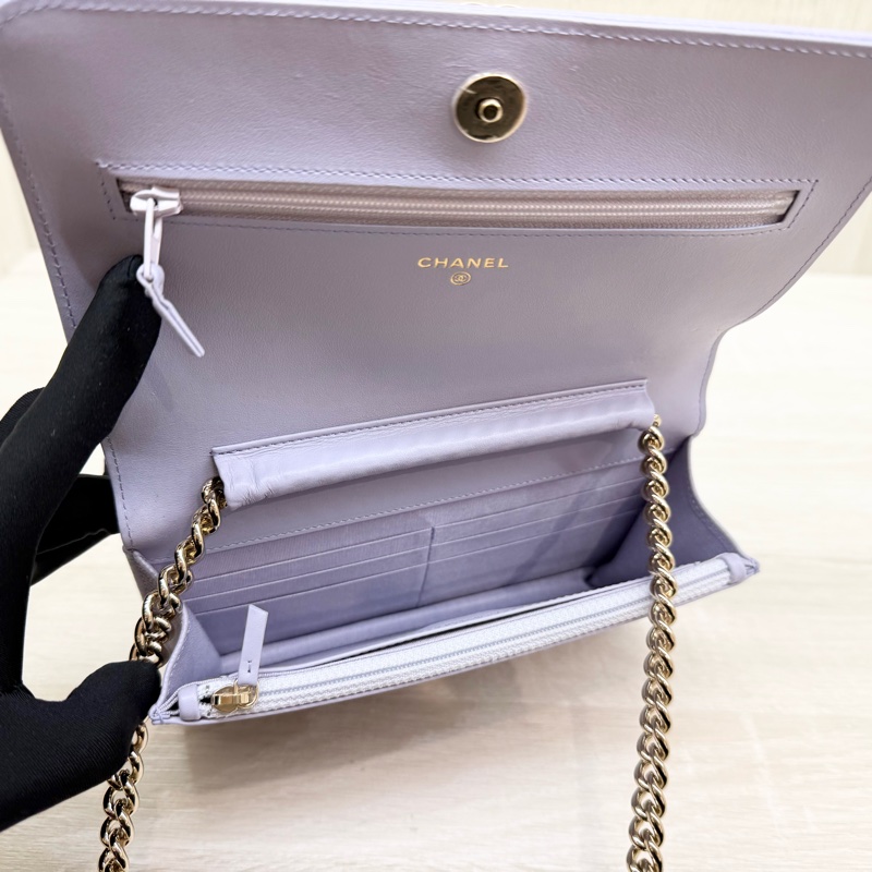 CHANEL薰衣草粉紫色荔枝牛皮淡金釦BOY WOC-6