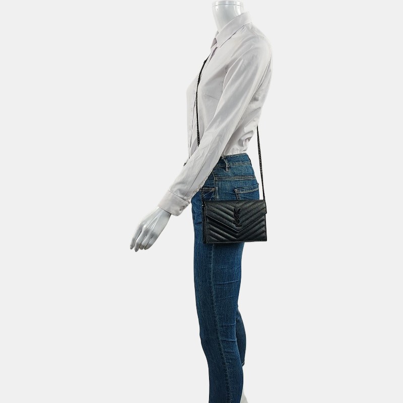 YSL MONOGRAM WOC 黑色牛
皮絎縫V紋單肩包斜挎包 黑色五金 可拆卸肩帶 配件齊全-1