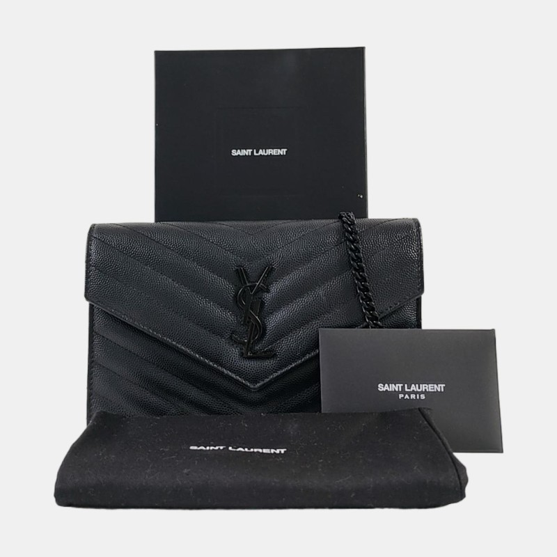 YSL MONOGRAM WOC 黑色牛
皮絎縫V紋單肩包斜挎包 黑色五金 可拆卸肩帶 配件齊全-7