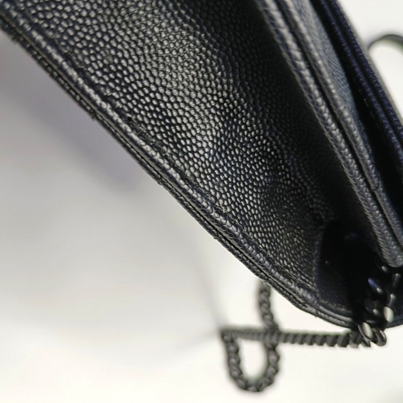 YSL MONOGRAM WOC 黑色牛
皮絎縫V紋單肩包斜挎包 黑色五金 可拆卸肩帶 配件齊全-12