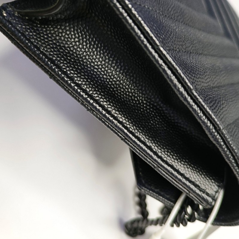 YSL MONOGRAM WOC 黑色牛
皮絎縫V紋單肩包斜挎包 黑色五金 可拆卸肩帶 配件齊全-13