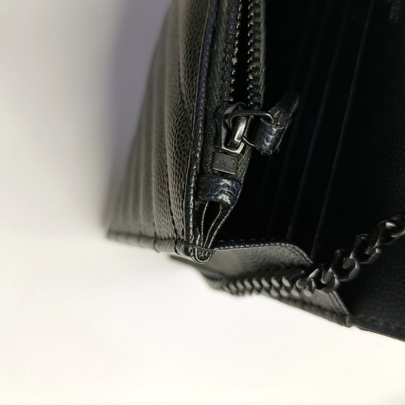 YSL MONOGRAM WOC 黑色牛
皮絎縫V紋單肩包斜挎包 黑色五金 可拆卸肩帶 配件齊全-18