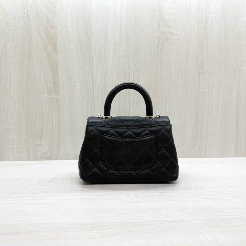 CHANEL黑淡金釦荔枝皮MINICOCO HANDLE /AS2215-1