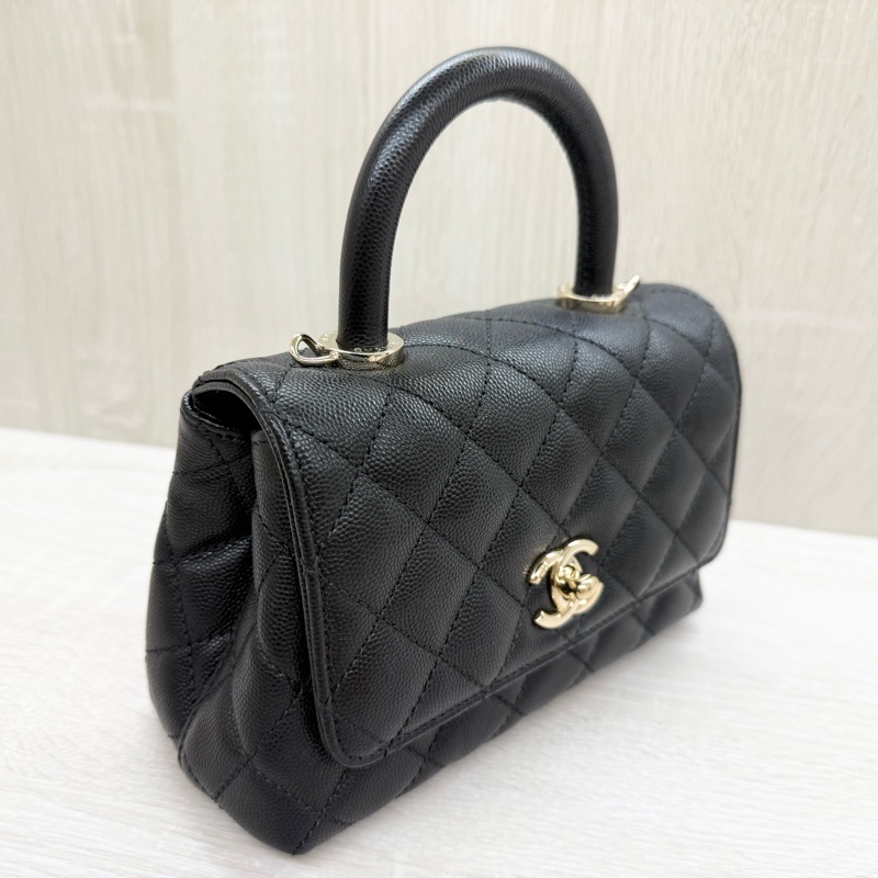 CHANEL黑淡金釦荔枝皮MINICOCO HANDLE /AS2215-4