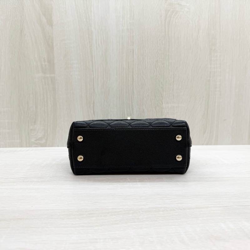 CHANEL黑淡金釦荔枝皮MINICOCO HANDLE /AS2215-5