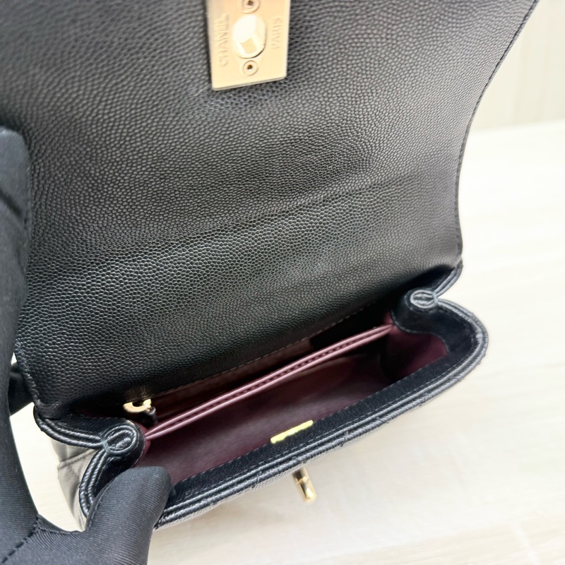 CHANEL黑淡金釦荔枝皮MINICOCO HANDLE /AS2215-7