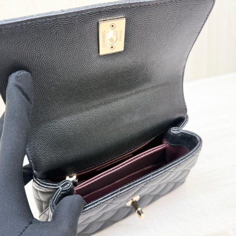 CHANEL黑淡金釦荔枝皮MINICOCO HANDLE /AS2215-8