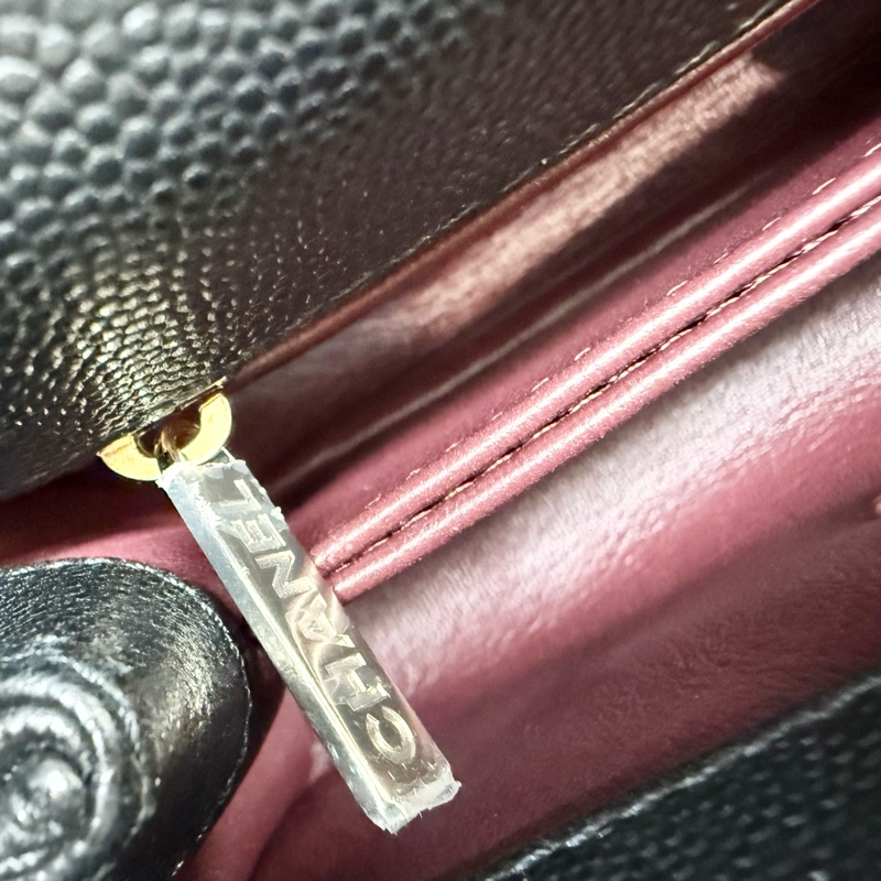 CHANEL黑淡金釦荔枝皮MINICOCO HANDLE /AS2215-11
