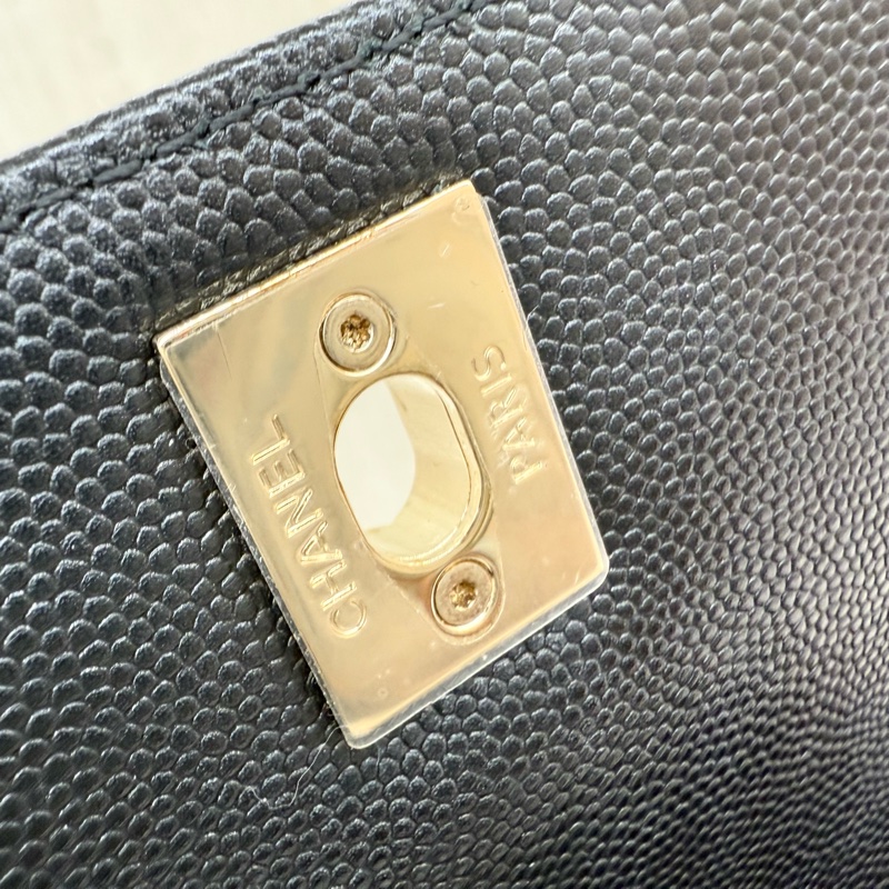 CHANEL黑淡金釦荔枝皮MINICOCO HANDLE /AS2215-12