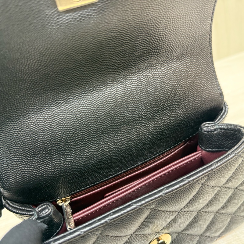 CHANEL黑淡金釦荔枝皮MINICOCO HANDLE /AS2215-13