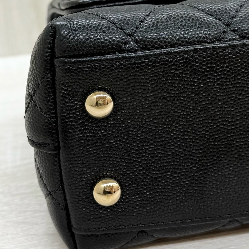 CHANEL黑淡金釦荔枝皮MINICOCO HANDLE /AS2215-17