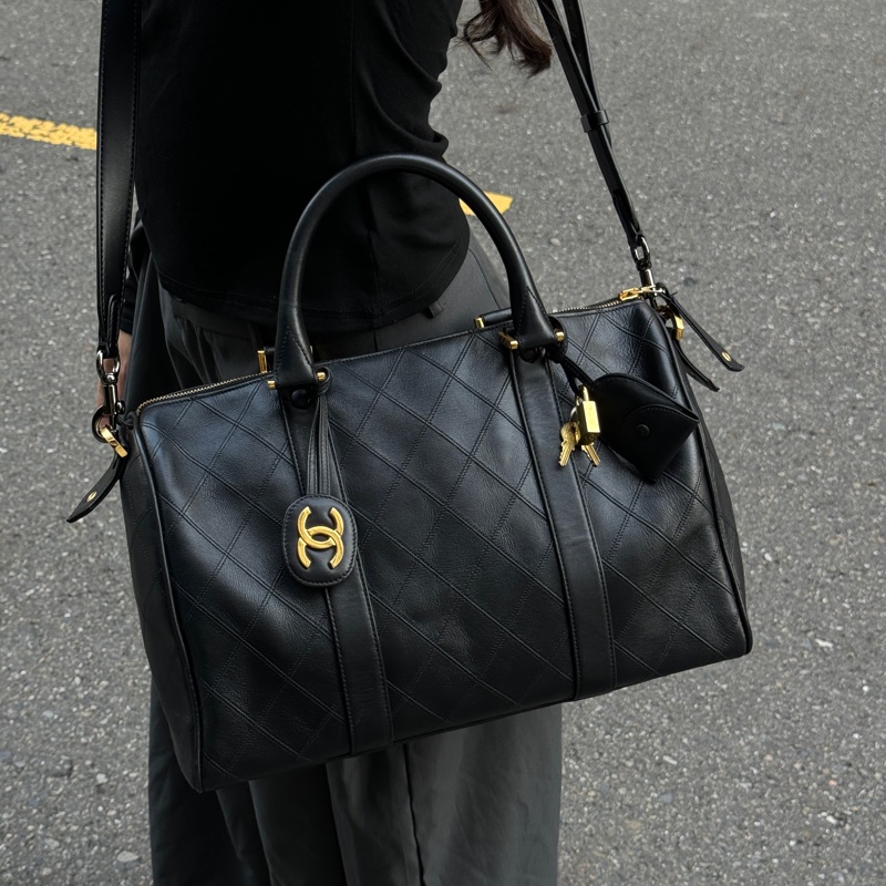 (極新💝) Chanel 香奈兒 黑金波士頓包 專櫃28萬!-6