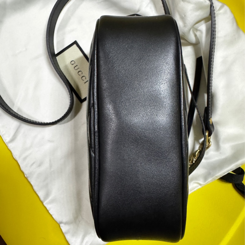 GUCCI Marmont雙G復古金屬LOGOMini Chain 牛皮W 字紋拉鍊斜背包（黑/迷你）-7