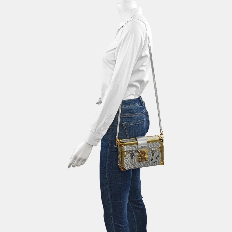 LOUIS VUITTON PETITE MALLE 銀色EPI 牛皮水波紋單肩包斜挎包 金色銀色五金 可拆卸肩帶-1