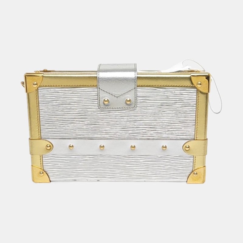 LOUIS VUITTON PETITE MALLE 銀色EPI 牛皮水波紋單肩包斜挎包 金色銀色五金 可拆卸肩帶-4