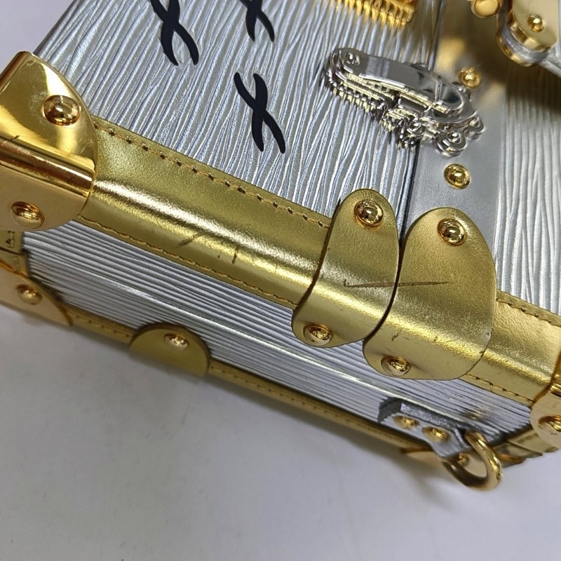 LOUIS VUITTON PETITE MALLE 銀色EPI 牛皮水波紋單肩包斜挎包 金色銀色五金 可拆卸肩帶-10