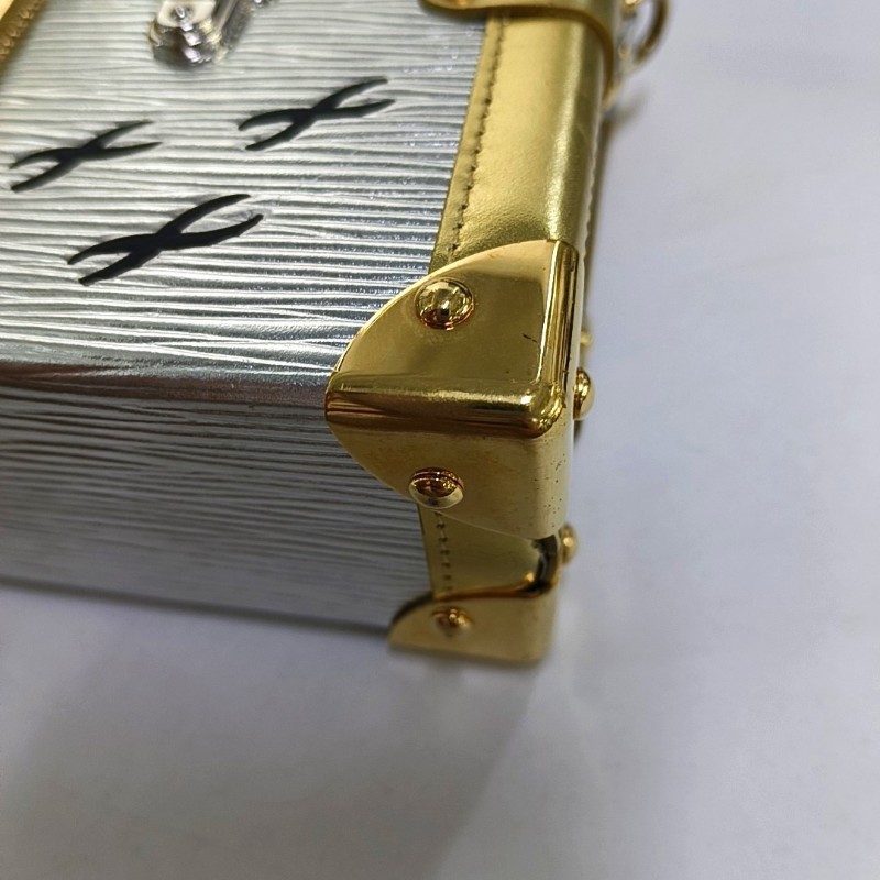 LOUIS VUITTON PETITE MALLE 銀色EPI 牛皮水波紋單肩包斜挎包 金色銀色五金 可拆卸肩帶-12