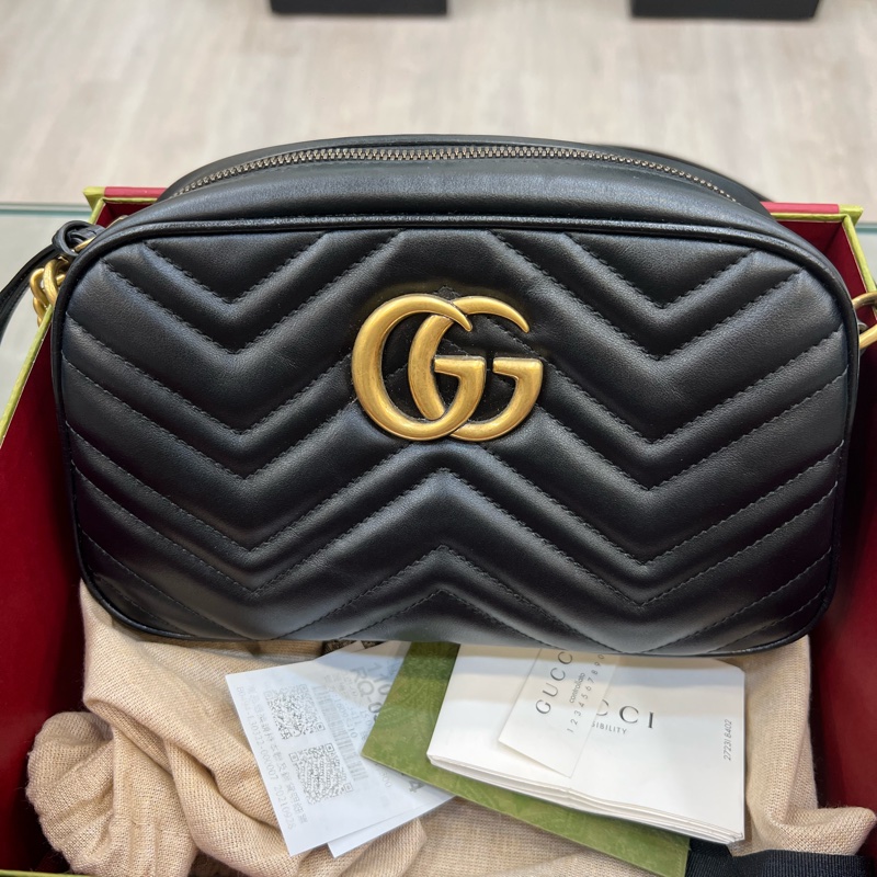 GUCCI馬夢相機包黑金-5